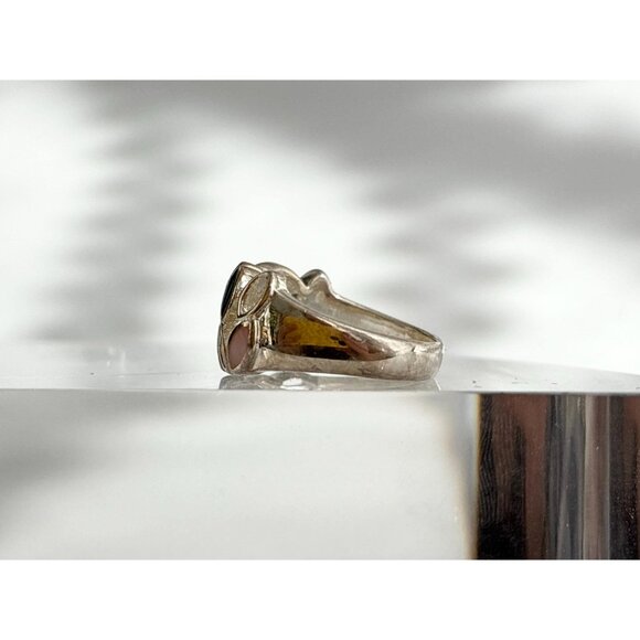 Multi Gemstone Abalone, MOP & Black Onyx 925 Sterling Vintage Ring - sz 6 - Picture 5 of 12